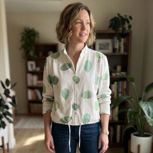 St John Sport Marie Gray Green White Full Zip Jacket M Apple Picking Tree Motif